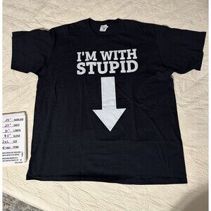Port & Co Men's Tee 2XL New Black- I'm With Stupid Down Arrow Funny